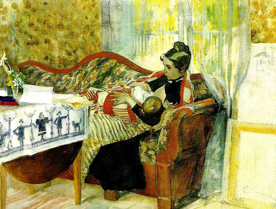 Carl Larsson moderstankar-karin med brita vid brostet